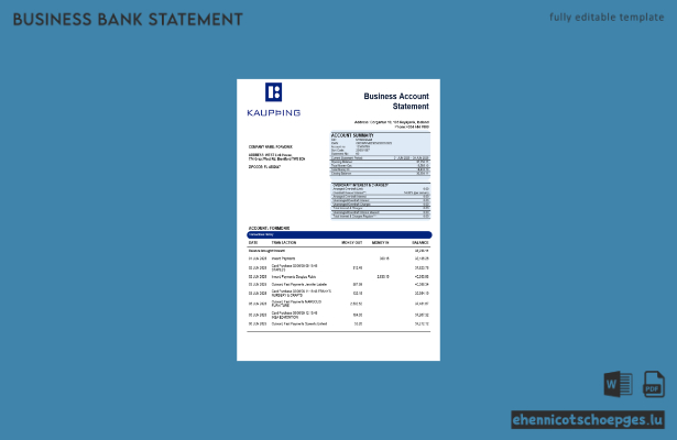 Beispiel eines Kontoauszugs der Firma Kaupthing im Word- und PDF-Format